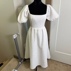 Lulus Puff Sleeve Midi‎ Dress Floral Textured Corset Tie Back Stretch Bridal M